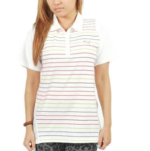 NWT Puma Womens Short Sleeve Golf Polo Duo-Swing Stripe White‎